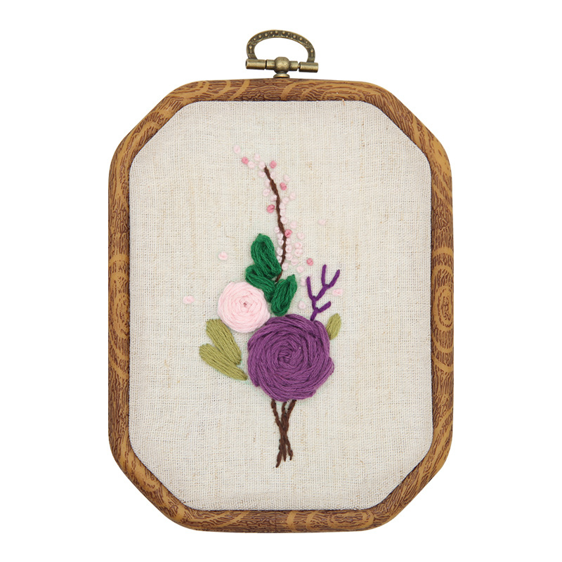 Октагонална бродерия със закачена картина — DIY комплект за начинаещи, Лу бродерия, мотив цветя и трева, дневна декорация