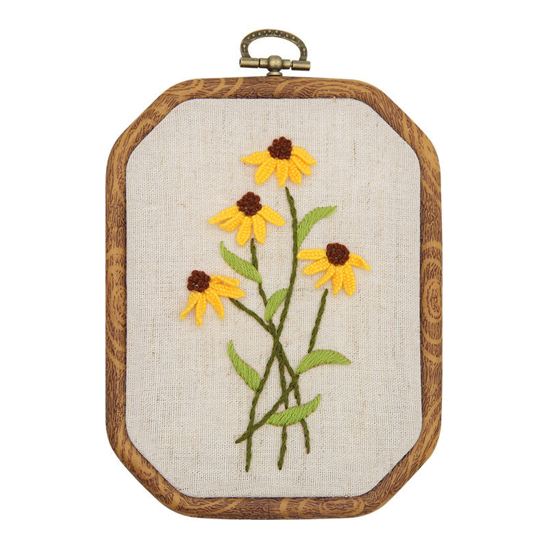 Октагонална бродерия със закачена картина — DIY комплект за начинаещи, Лу бродерия, мотив цветя и трева, дневна декорация