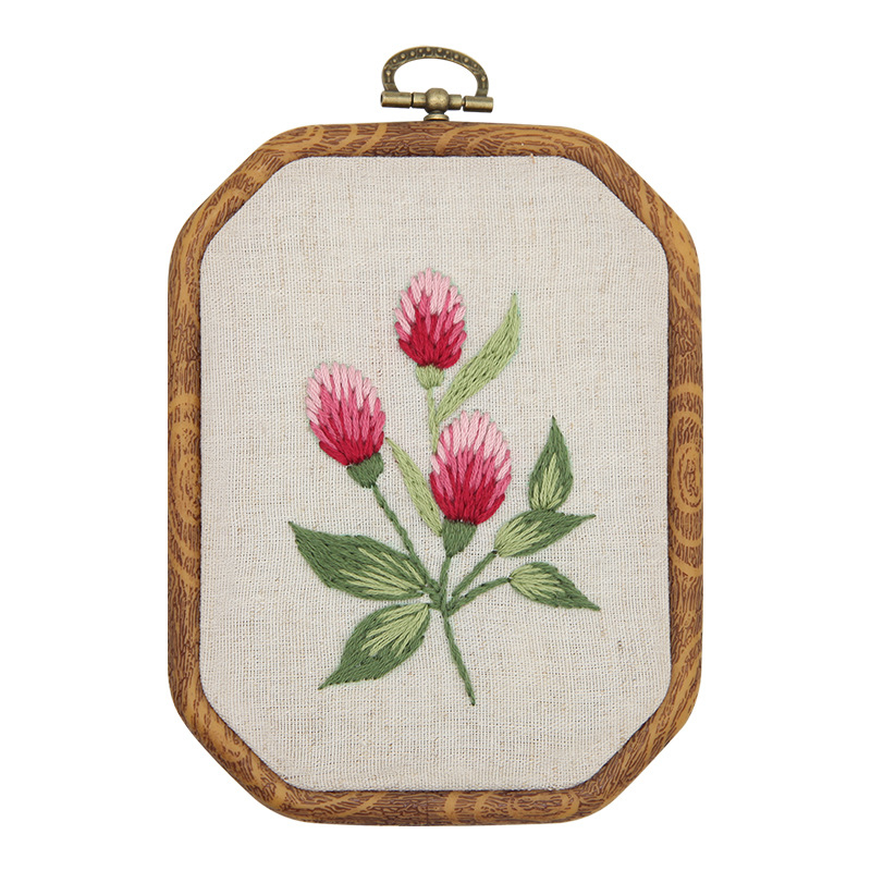 Октагонална бродерия със закачена картина — DIY комплект за начинаещи, Лу бродерия, мотив цветя и трева, дневна декорация