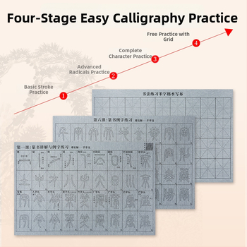 Kalligrafijos praktikos rinkinys: Seal Script šriftas, vaizdo įrašas su sinchronizuotais brėžiniais ir radikaliais, vandens rašymo audinys, šepetėlių rinkinys