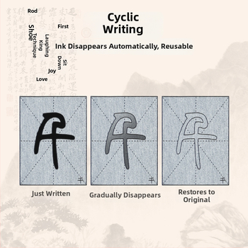 Kalligrafijos praktikos rinkinys: Seal Script šriftas, vaizdo įrašas su sinchronizuotais brėžiniais ir radikaliais, vandens rašymo audinys, šepetėlių rinkinys