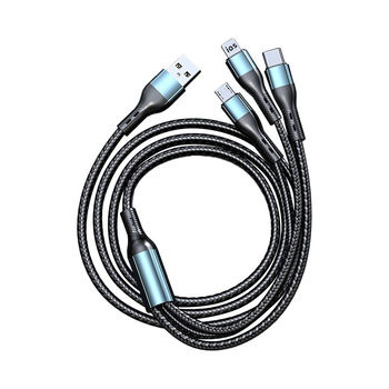Trys viename pintas kabelis su vienu į tris jungtis, Micro USB, ilgis 0,5–1 m, greitas įkrovimas, suderinamas su Apple, Huawei ir Android telefonais