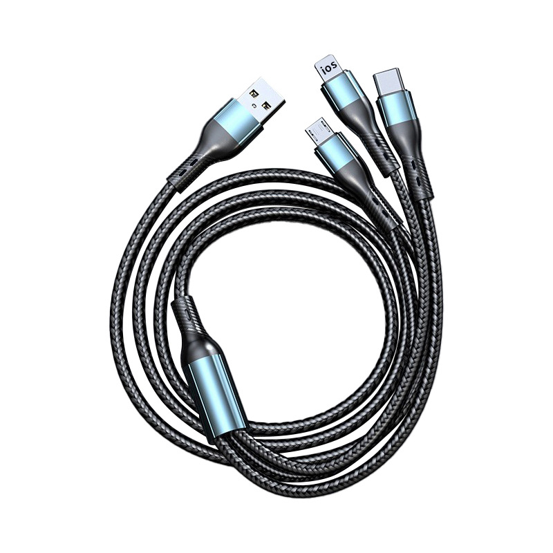 Trys viename pintas kabelis su vienu į tris jungtis, Micro USB, ilgis 0,5–1 m, greitas įkrovimas, suderinamas su Apple, Huawei ir Android telefonais