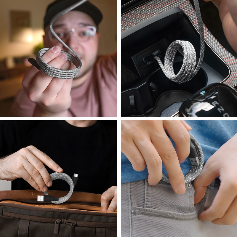 Flash repairman magnetinis įkrovimo kabelis su Lightning ir USB-C, pynėtas, vienas galas, 66W maksimali galia