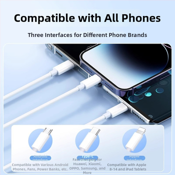 3-in-1 USB-C duomenų kabelis su 100W greitu įkrovimu (Lightning, Micro USB, USB-C) - TPE laidas