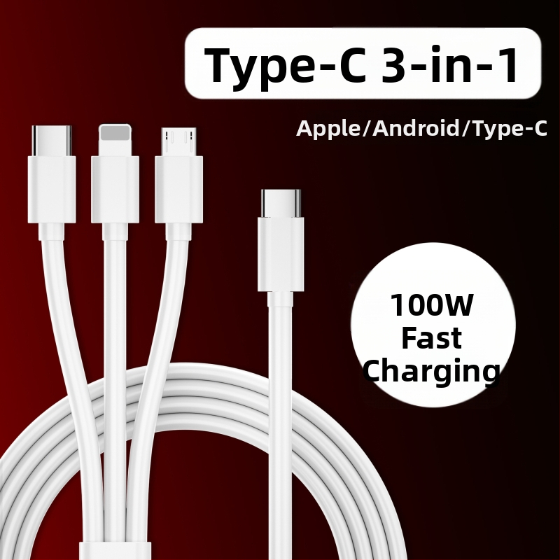 3-in-1 USB-C duomenų kabelis su 100W greitu įkrovimu (Lightning, Micro USB, USB-C) - TPE laidas