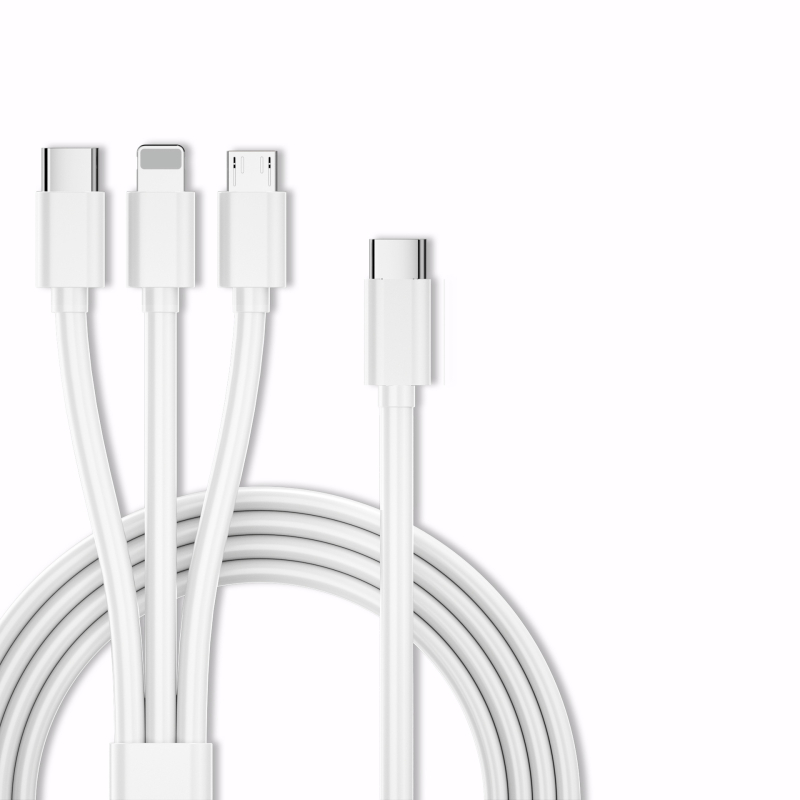 3-in-1 USB-C duomenų kabelis su 100W greitu įkrovimu (Lightning, Micro USB, USB-C) - TPE laidas