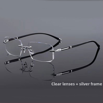 Be rėmelių skaitymo akiniai su deimanto pjovimo kraštu, anti-mėlyna šviesa, fotokromatiniai lęšiai, metalinis/PC rėmas, be rėmelių dizainas, suderinami su dioptrijomis, universalūs