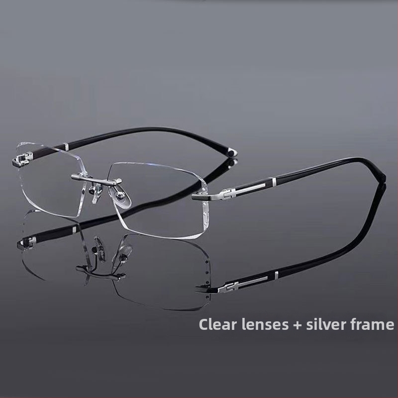 Bezrámové čitateľské okuliare s diamantovým rezom, proti modrému svetlu, fotokromatické šošovky, rám z kovu/PC, bezrámové, kompatibilné s dioptriou, unisex