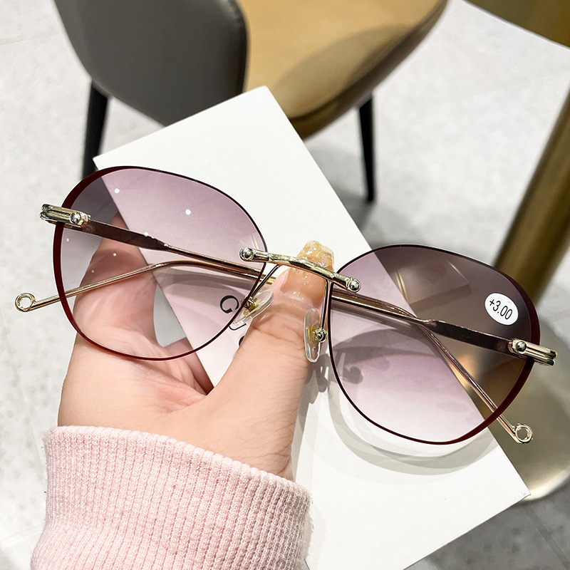 Be rėmelių skaitymo akiniai su gradientinėmis lęšiais, prieš mėlyną šviesą, anti-radiacija, asferiniai lęšiai, PC lęšiai, metalinis rėmas