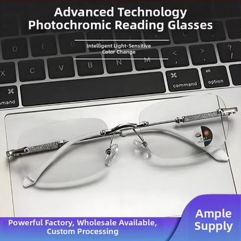 Skaitymo akiniai su fotokrominiais lęšiais – prieš mėlynos šviesos poveikį, lęšiai iš dervos, rėmas iš lydinio, pilnas rėmas, ovali forma