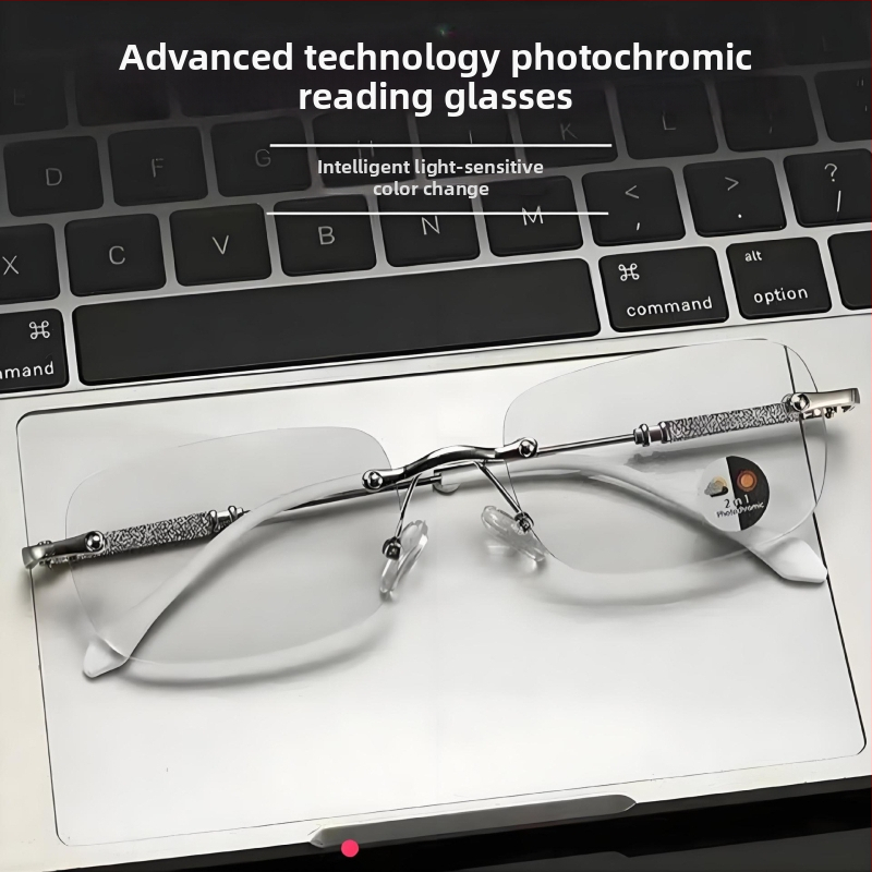 Skaitymo akiniai su fotokrominiais lęšiais – prieš mėlynos šviesos poveikį, lęšiai iš dervos, rėmas iš lydinio, pilnas rėmas, ovali forma