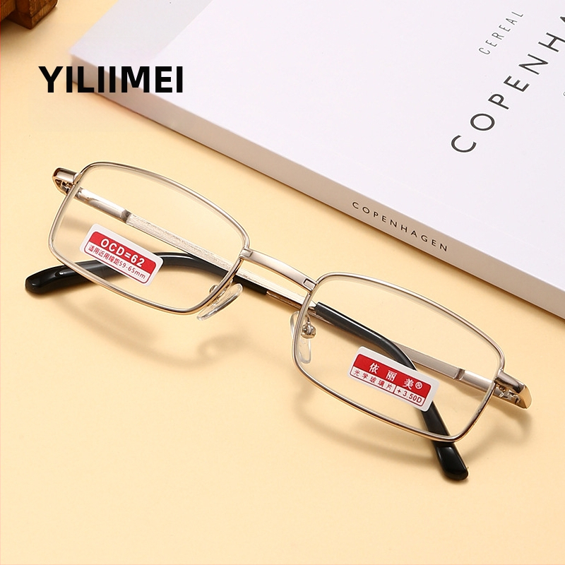 Presbiopijos akiniai – stikliniai lęšiai, asferinis dizainas, pilnas metalinis rėmas, kvadrato formos rėmas, retro stilius