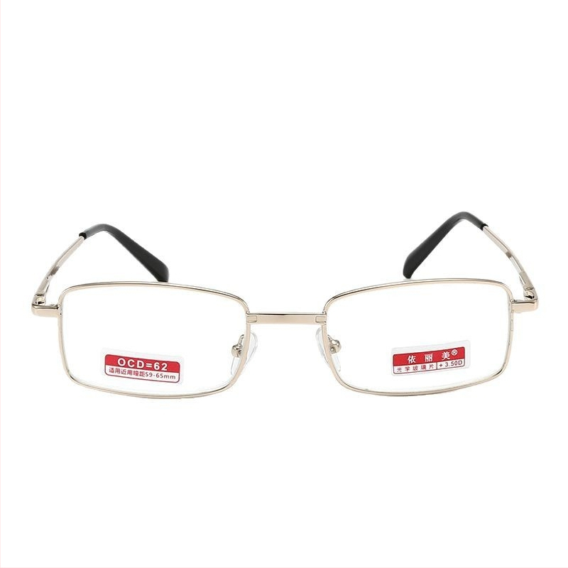 Presbiopijos akiniai – stikliniai lęšiai, asferinis dizainas, pilnas metalinis rėmas, kvadrato formos rėmas, retro stilius