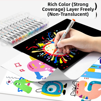 Daiso vedel akrüülmarker pehme otsaga, kihtide virnastamise disain, akvarelliga ühilduv, põhikooli õpilastele, põhipakend