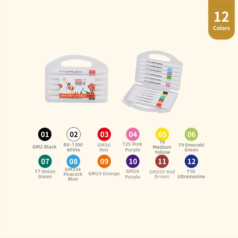 Akrüülmarker pliiats algkooli joonistamiseks, virnastatava disainiga, ei imbuta läbi paberit, Qiwang bränd