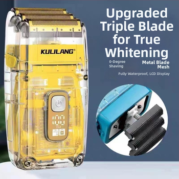 Elektrinis skutimosi įrenginys plikai galvai, trilapė tinklinė skustuvas, įmontuota baterija 2000–4000 mAh, šepetinis variklis, atsparus vandeniui