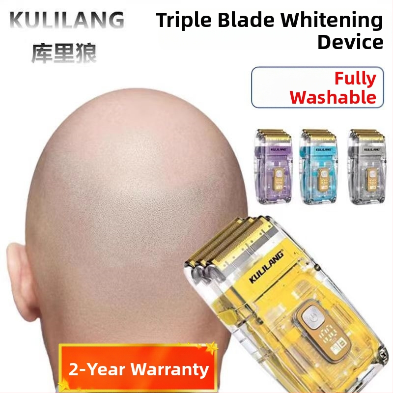 Elektrinis skutimosi įrenginys plikai galvai, trilapė tinklinė skustuvas, įmontuota baterija 2000–4000 mAh, šepetinis variklis, atsparus vandeniui