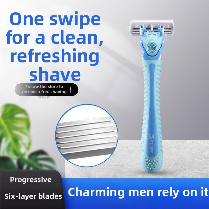 Rankinis skustuvas su šešių sluoksnių peiliukais, senovinis barzdos skustuvas, vyriškas skustuvo stovas