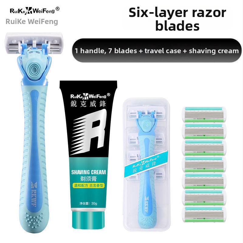 Rankinis skustuvas su šešių sluoksnių peiliukais, senovinis barzdos skustuvas, vyriškas skustuvo stovas