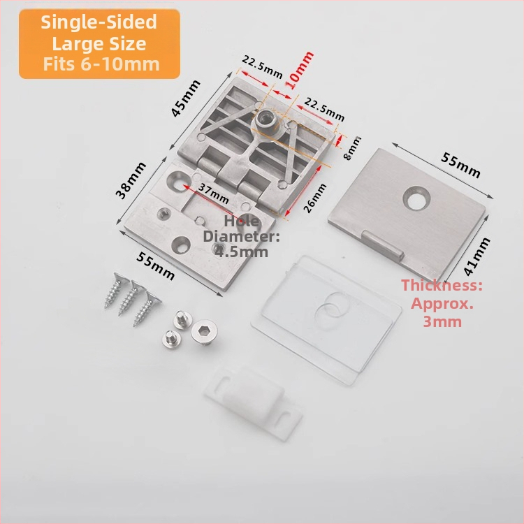 Stiklo durelių vyriukai vitrininėms spintelėms, cinko lydinys, šlifuotas ir blizgus paviršius, modernus minimalistinis stilius, vienpusiška ir dvipusė montavimas