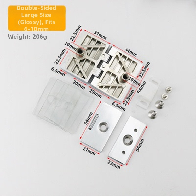 Stiklo durelių vyriukai vitrininėms spintelėms, cinko lydinys, šlifuotas ir blizgus paviršius, modernus minimalistinis stilius, vienpusiška ir dvipusė montavimas