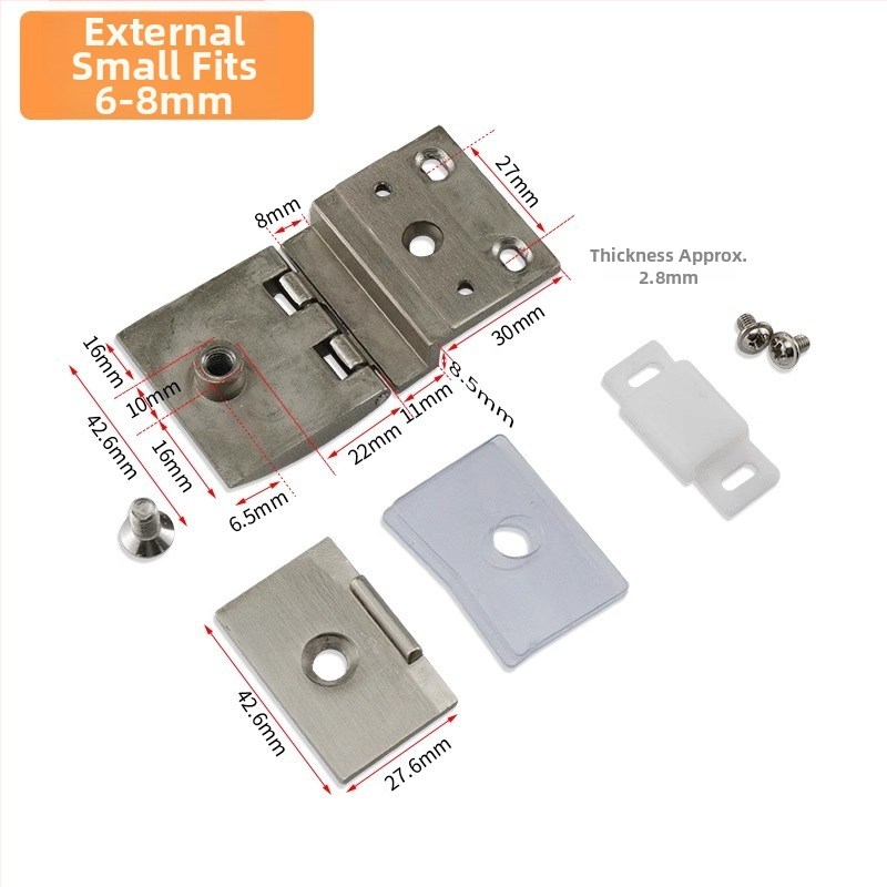Stiklo durelių vyriukai vitrininėms spintelėms, cinko lydinys, šlifuotas ir blizgus paviršius, modernus minimalistinis stilius, vienpusiška ir dvipusė montavimas