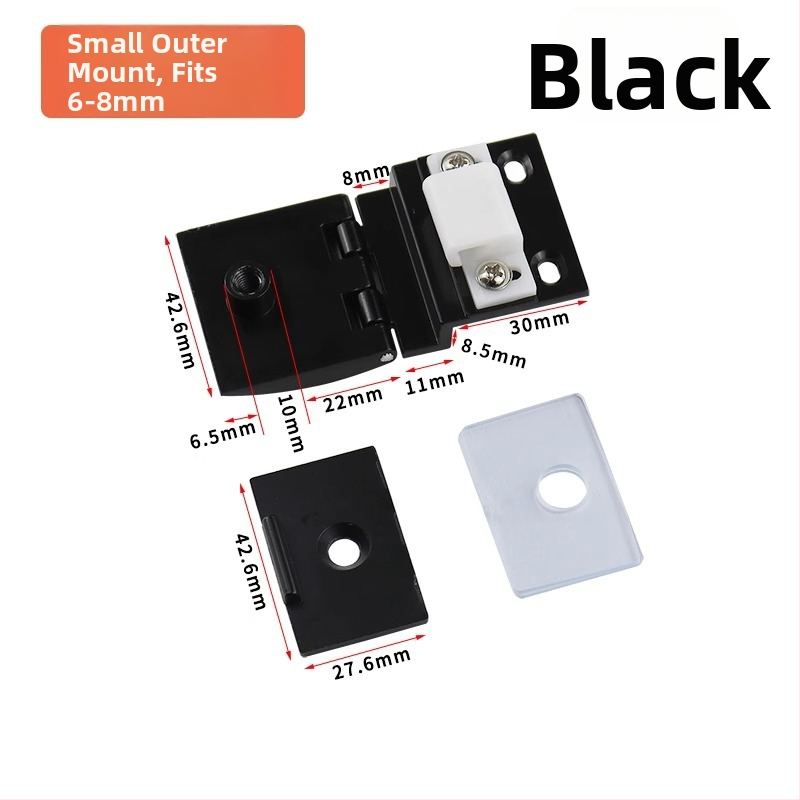 Stiklo durelių vyriukai vitrininėms spintelėms, cinko lydinys, šlifuotas ir blizgus paviršius, modernus minimalistinis stilius, vienpusiška ir dvipusė montavimas