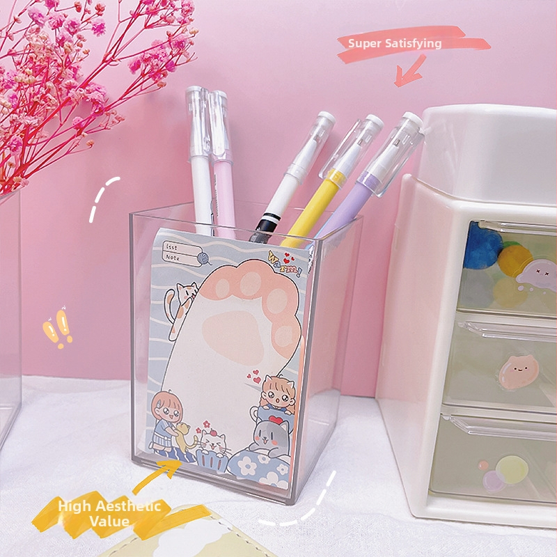 Ins štýlu pero držiak, priehľadný štvorcový plastový organizér na stôl pre študentov | model dg99