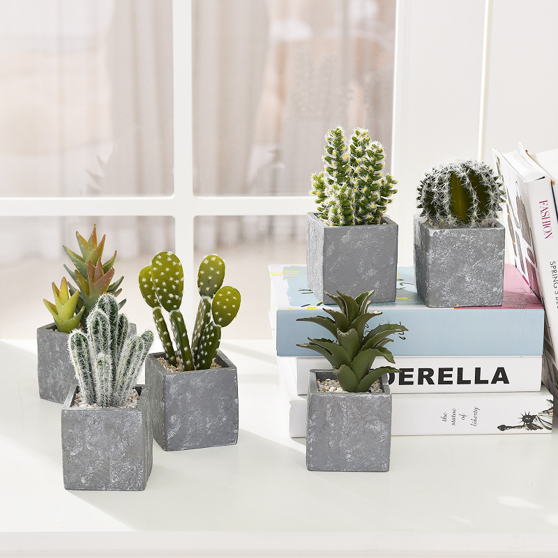 Retro umjetni kaktus bonsai u cementnoj posudi za ured • Marka Olif • Materijal PU • Zanat: Drugo • Vrsta: Kaktus