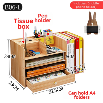 Drevený stolný organizér so zásuvkou a stojanom na knihy, objem 1 l, moderný minimalistický štýl