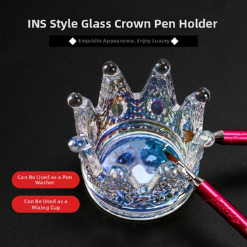 Stiklinis nagų dailės įrankių laikiklis su senovine karūnos reljefu, japonų stiliaus, krištolo puodelis ir plovimo funkcija (grynoji masė 150 g)