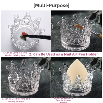 Stiklinis nagų dailės įrankių laikiklis su senovine karūnos reljefu, japonų stiliaus, krištolo puodelis ir plovimo funkcija (grynoji masė 150 g)