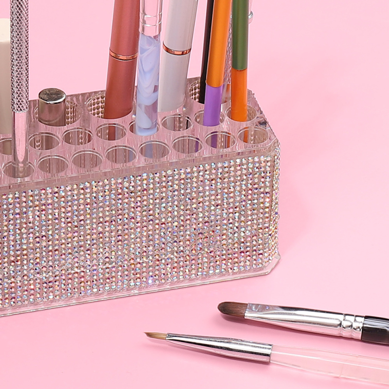 Akrilinė makiažo pieštukų laikiklis su 26 skylėmis, skaidrus, su didelėmis skylėmis antakių ir akių pieštukams, laikymo ir demonstravimo stendas