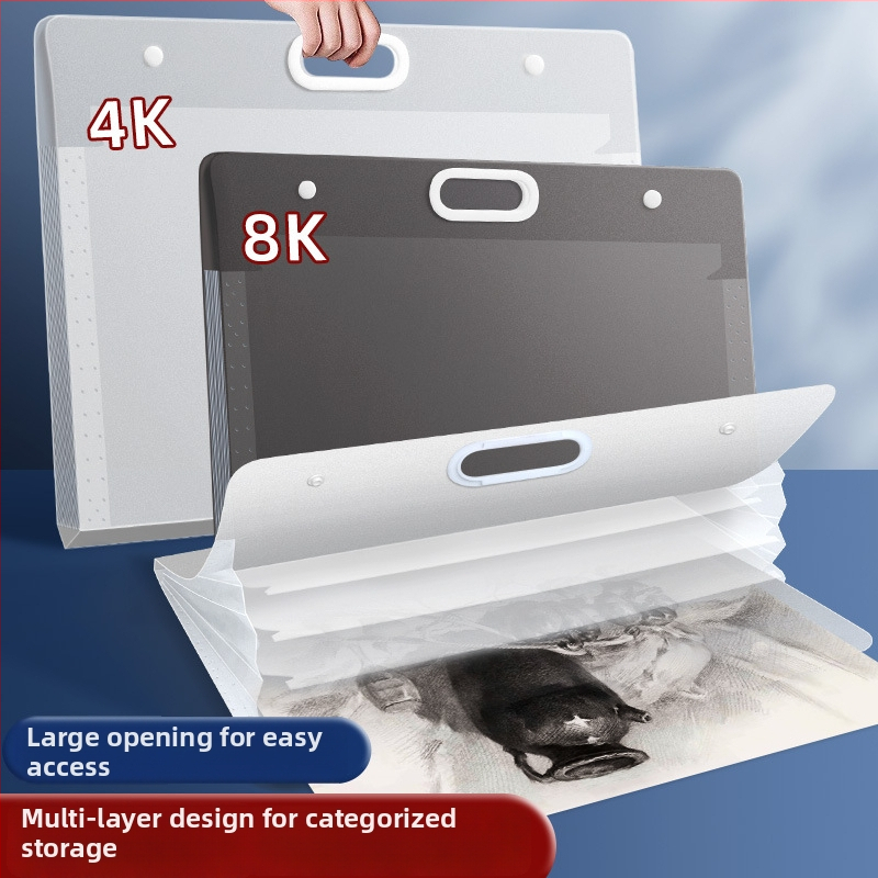 Zīmējumu uzglabāšanas soma – plastmasa, Dehong, 3 slāņi, 4 nodalījumi