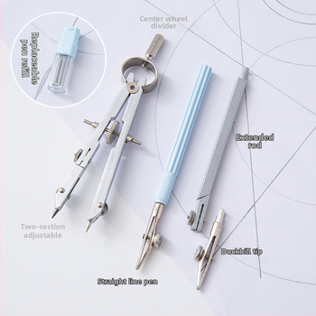 Mokiniams skirtas piešimo kompasų rinkinys, metalinis devynių dalių rinkinys, Duckbill rašiklis dizainui ir egzaminams