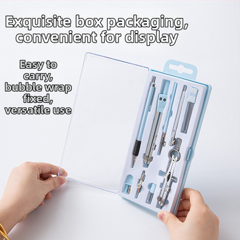 Mokiniams skirtas piešimo kompasų rinkinys, metalinis devynių dalių rinkinys, Duckbill rašiklis dizainui ir egzaminams