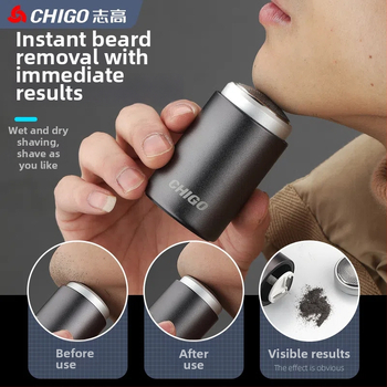 Chigo vīriešu elektriskais skuveklis — kompakts, pārnēsājams, mitram un sauss lietošanai, 1 rotējoša galviņa, iebūvēta 300–500 mAh baterija, līdz 120 min darbībai, mazgājams korpuss