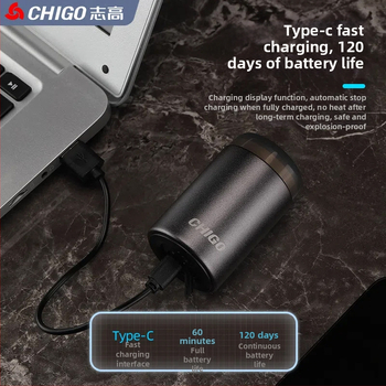 Chigo vīriešu elektriskais skuveklis — kompakts, pārnēsājams, mitram un sauss lietošanai, 1 rotējoša galviņa, iebūvēta 300–500 mAh baterija, līdz 120 min darbībai, mazgājams korpuss