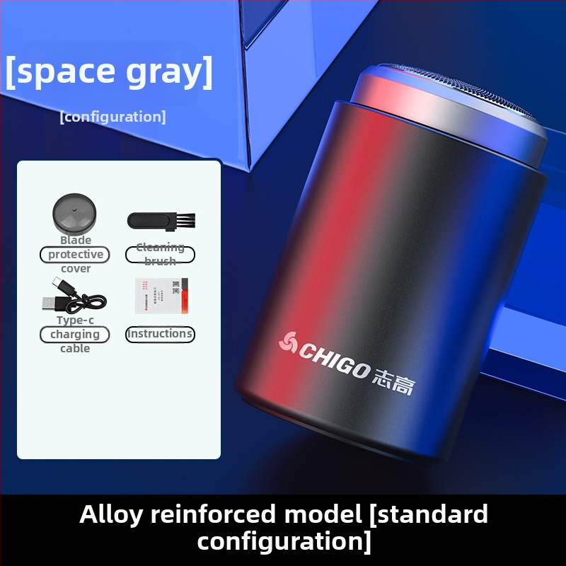 Chigo vīriešu elektriskais skuveklis — kompakts, pārnēsājams, mitram un sauss lietošanai, 1 rotējoša galviņa, iebūvēta 300–500 mAh baterija, līdz 120 min darbībai, mazgājams korpuss