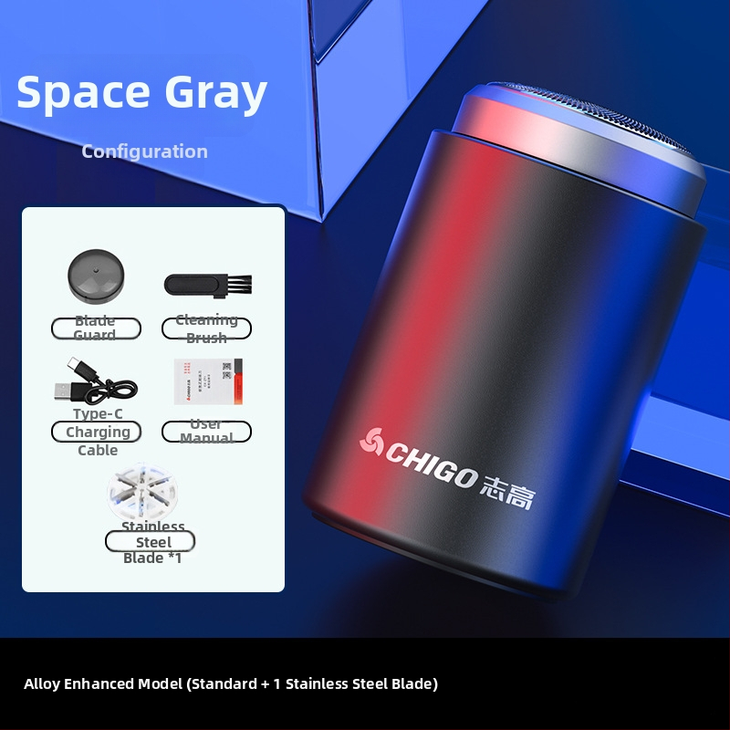 Chigo vīriešu elektriskais skuveklis — kompakts, pārnēsājams, mitram un sauss lietošanai, 1 rotējoša galviņa, iebūvēta 300–500 mAh baterija, līdz 120 min darbībai, mazgājams korpuss