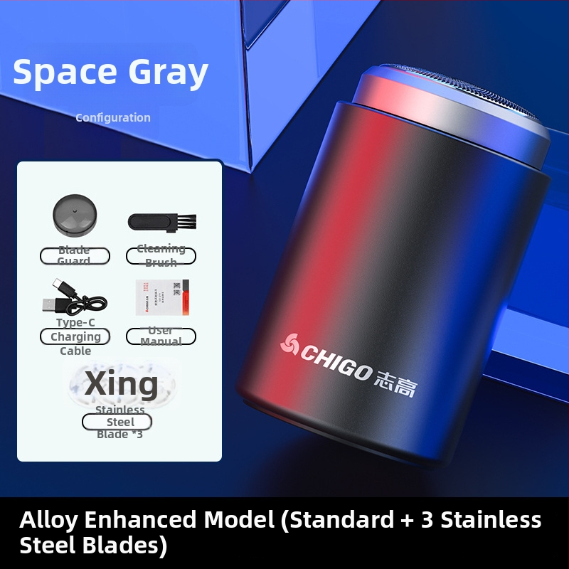 Chigo vīriešu elektriskais skuveklis — kompakts, pārnēsājams, mitram un sauss lietošanai, 1 rotējoša galviņa, iebūvēta 300–500 mAh baterija, līdz 120 min darbībai, mazgājams korpuss