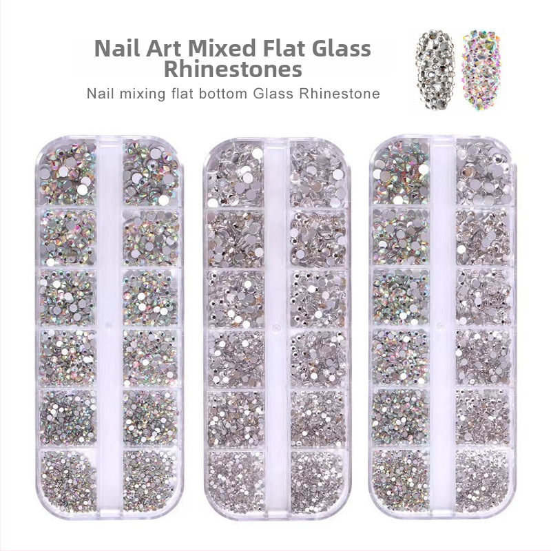 Stiklo nagų rhinestones – Princess Series, 30 g, 12 paketų mišinys, Yiwu kilmė