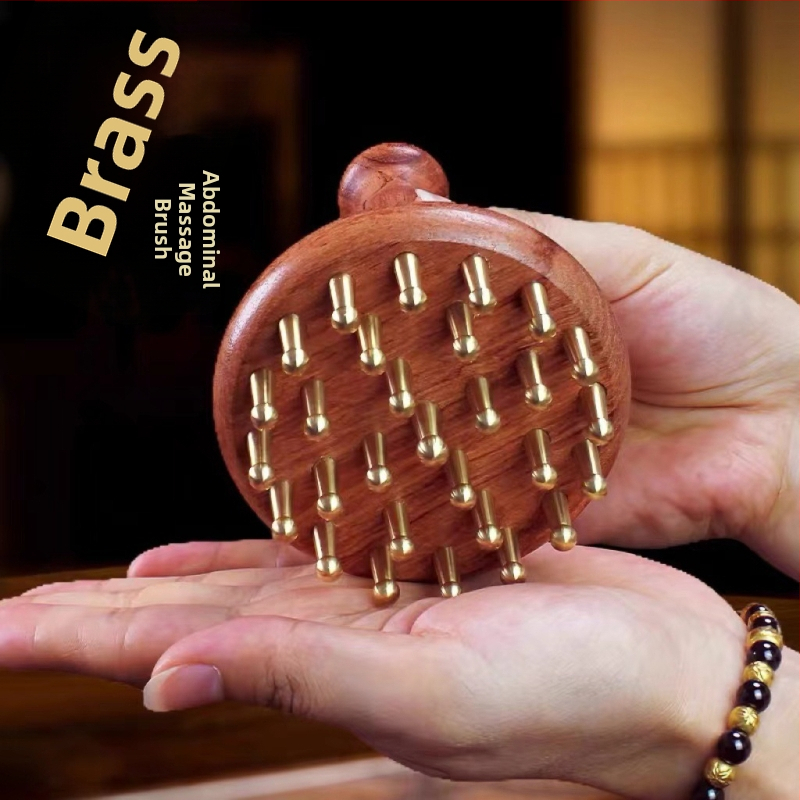 Meridián masážna kefa s drevenou rúčkou z Brazílskej ružovej dreva – masáž pre celé telo, brucho a lýtka, bežné použitie