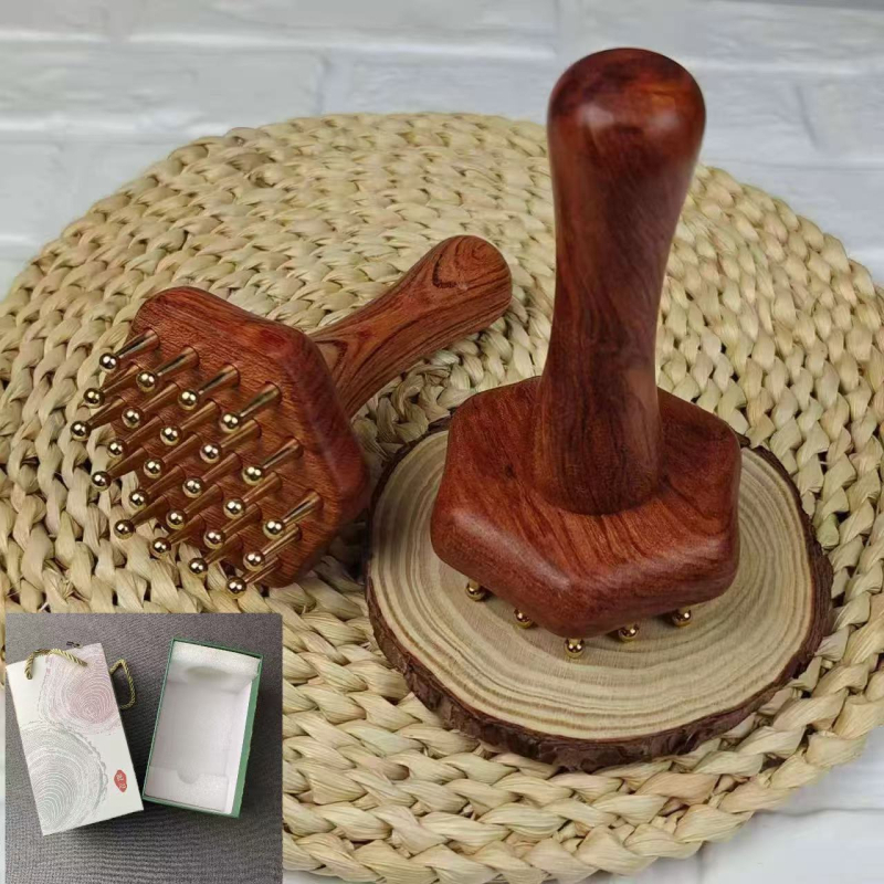 Meridiaani massaažiharja puidust käepidemega – Braziliast roosipuust, kogu keha massaaž, kõhule ja sääredele, üldiseks kasutamiseks