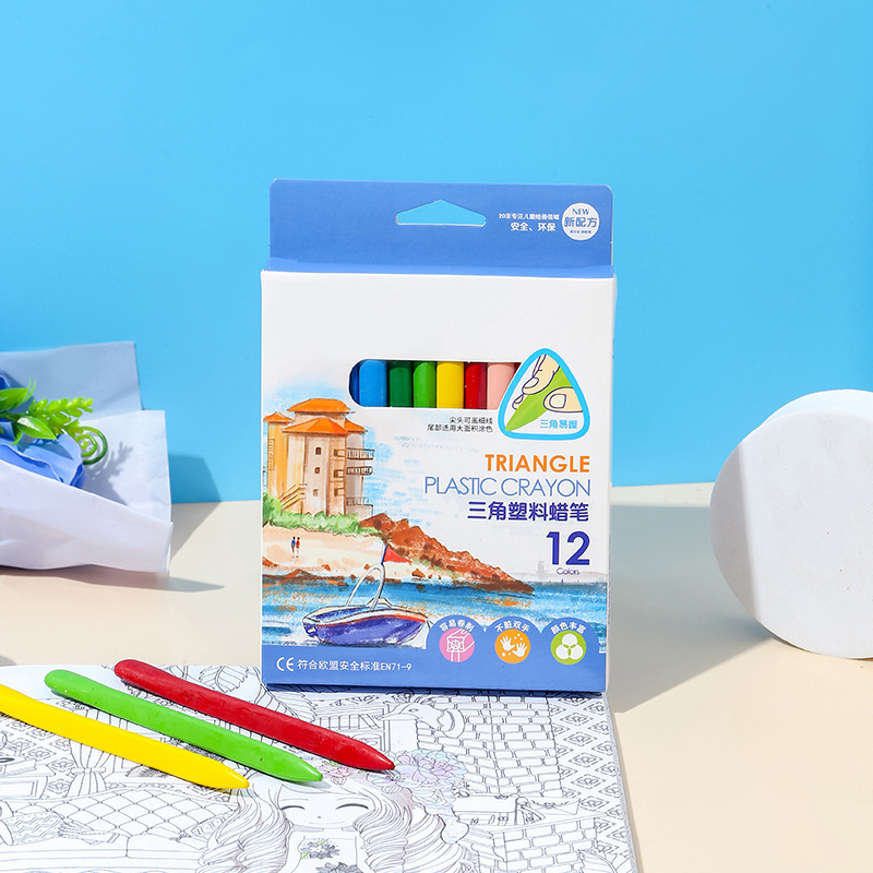 Детски триъгълни пластмасови восъчни моливи – лесно се изтриват, без отпечатано лого, без внос