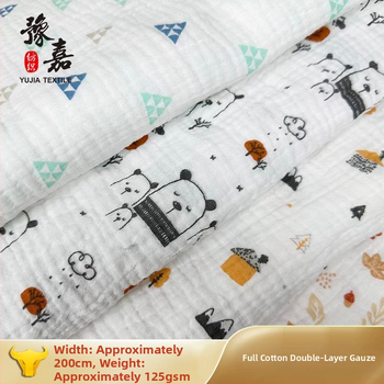 Kahekordne puuvillane musliini kangas, 100% puuvill, trükkimise muster, GB standard, beebide, pijamate ja voodipesu jaoks