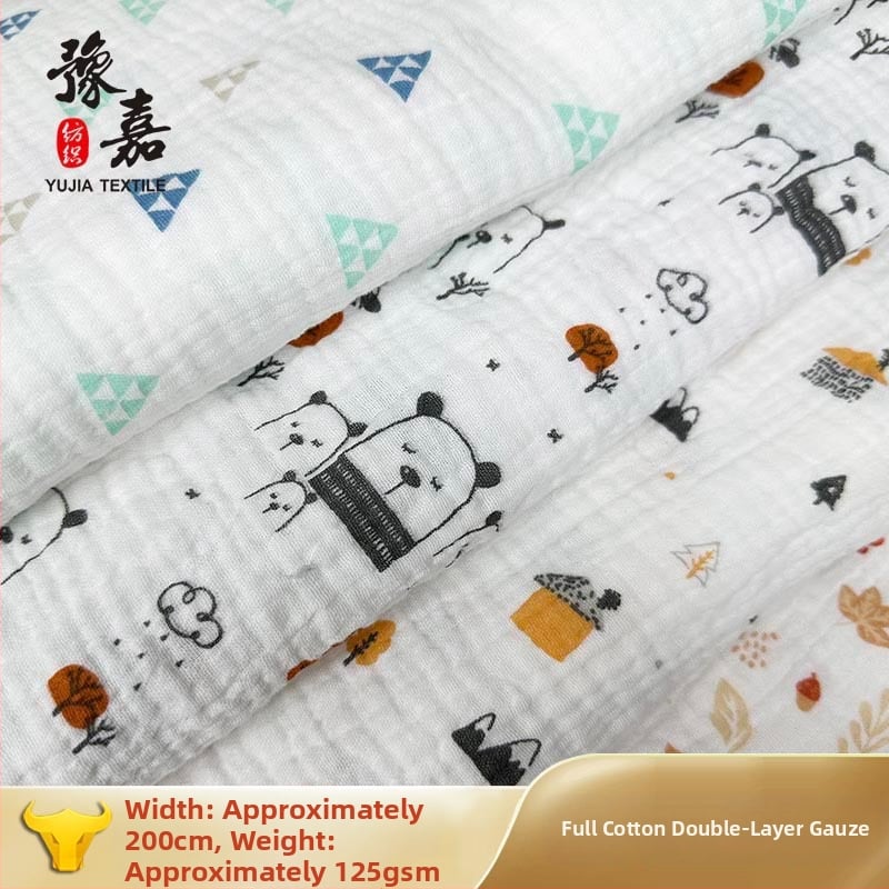 Kahekordne puuvillane musliini kangas, 100% puuvill, trükkimise muster, GB standard, beebide, pijamate ja voodipesu jaoks