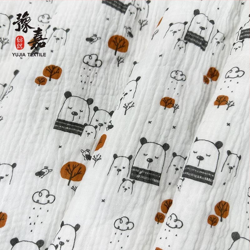 Kahekordne puuvillane musliini kangas, 100% puuvill, trükkimise muster, GB standard, beebide, pijamate ja voodipesu jaoks