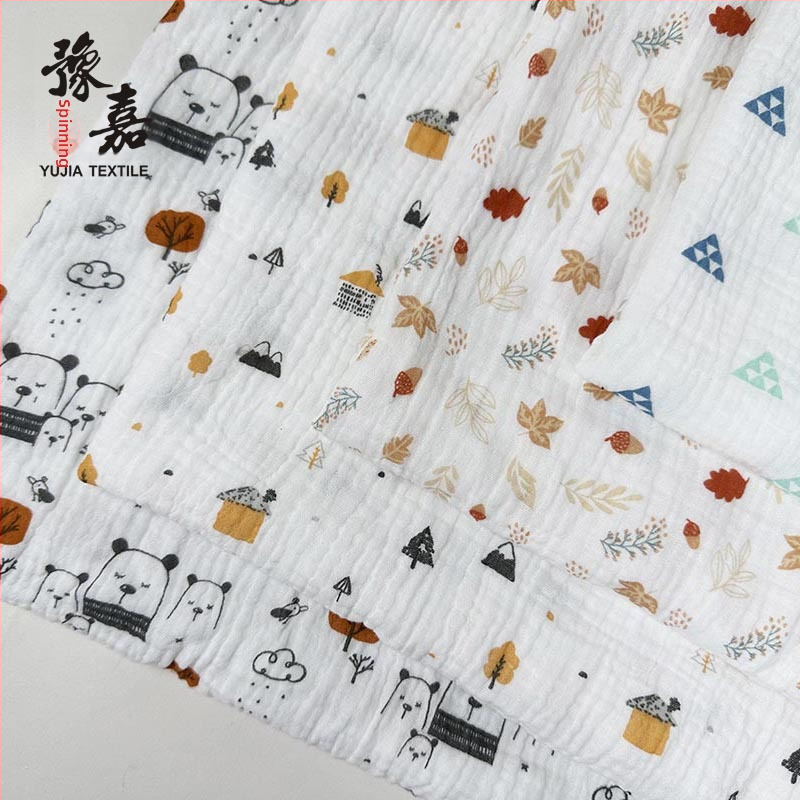 Kahekordne puuvillane musliini kangas, 100% puuvill, trükkimise muster, GB standard, beebide, pijamate ja voodipesu jaoks